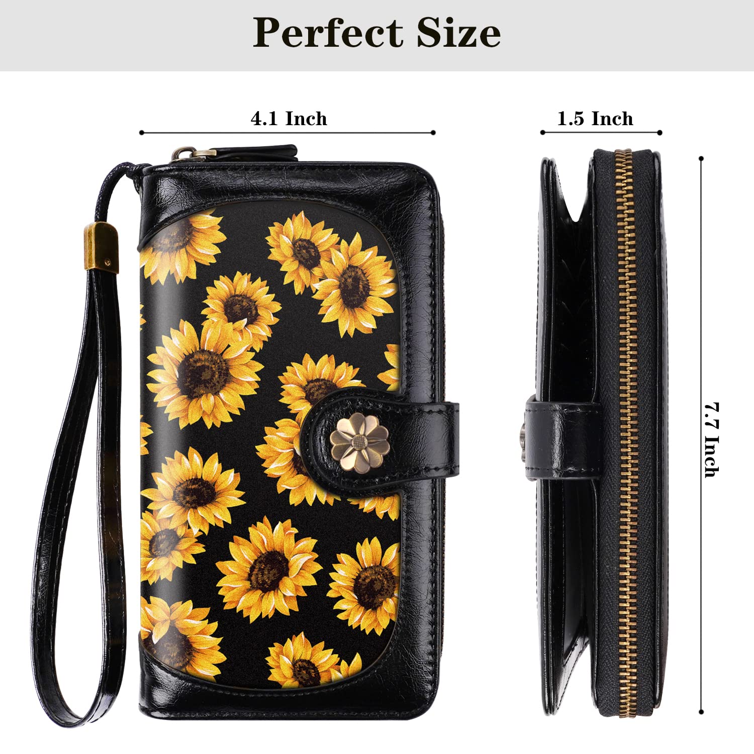 Coco Rossi Wallets for Women Multi Card Holder Wallet Clutch Wallet Card Holder Organizer Ladies Purse with Wrist strap Purse,Sunflower