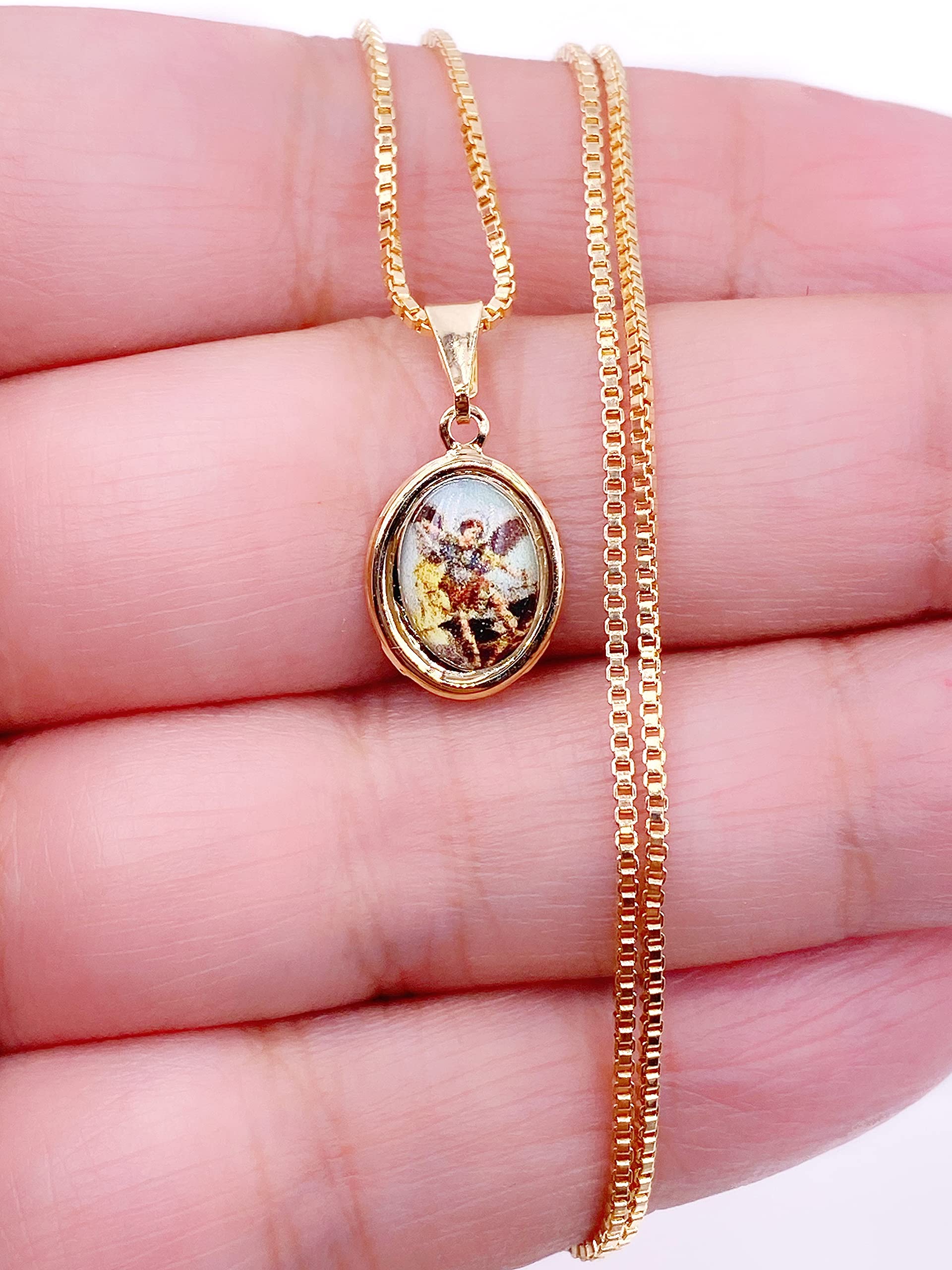 Beautiful Religious Necklace for Women Colored Saint Michael Archangel Pendant 18K Gold Plated Chain