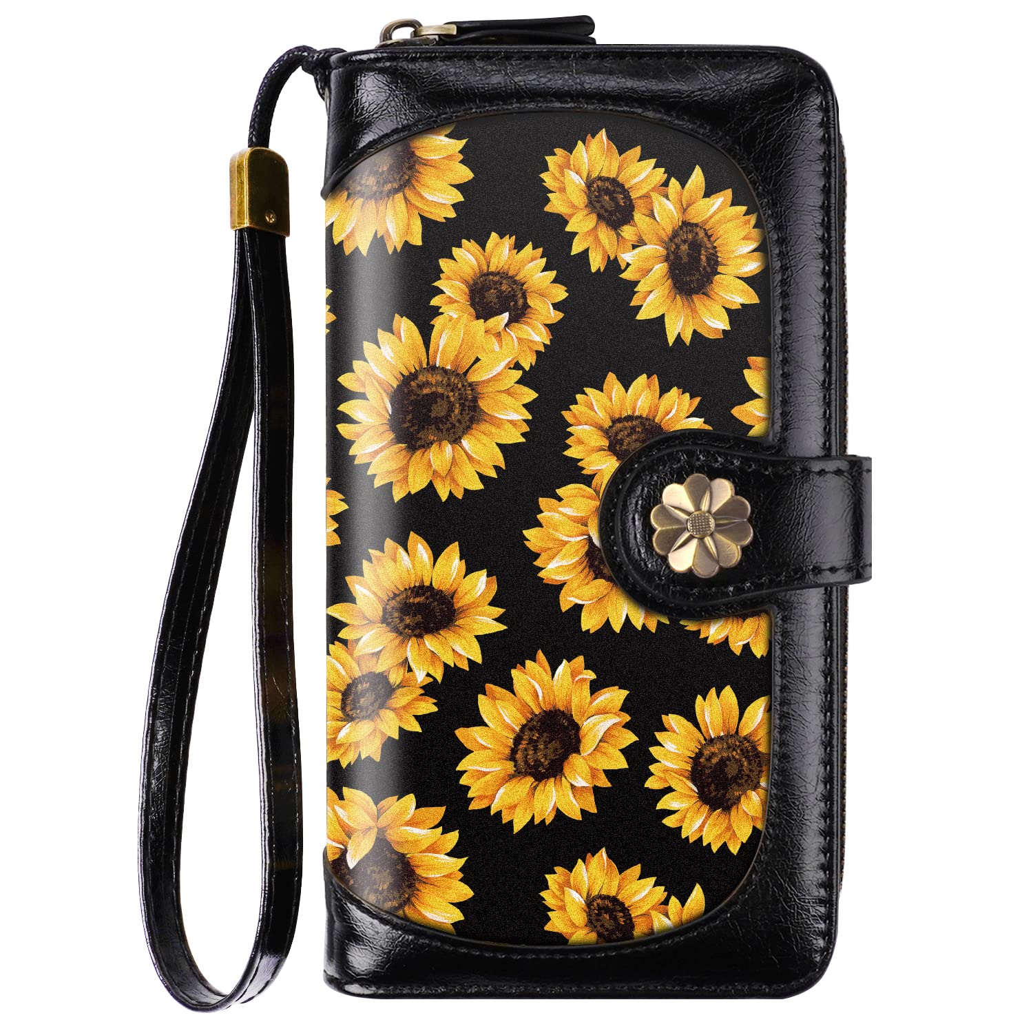 Coco Rossi Wallets for Women Multi Card Holder Wallet Clutch Wallet Card Holder Organizer Ladies Purse with Wrist strap Purse,Sunflower