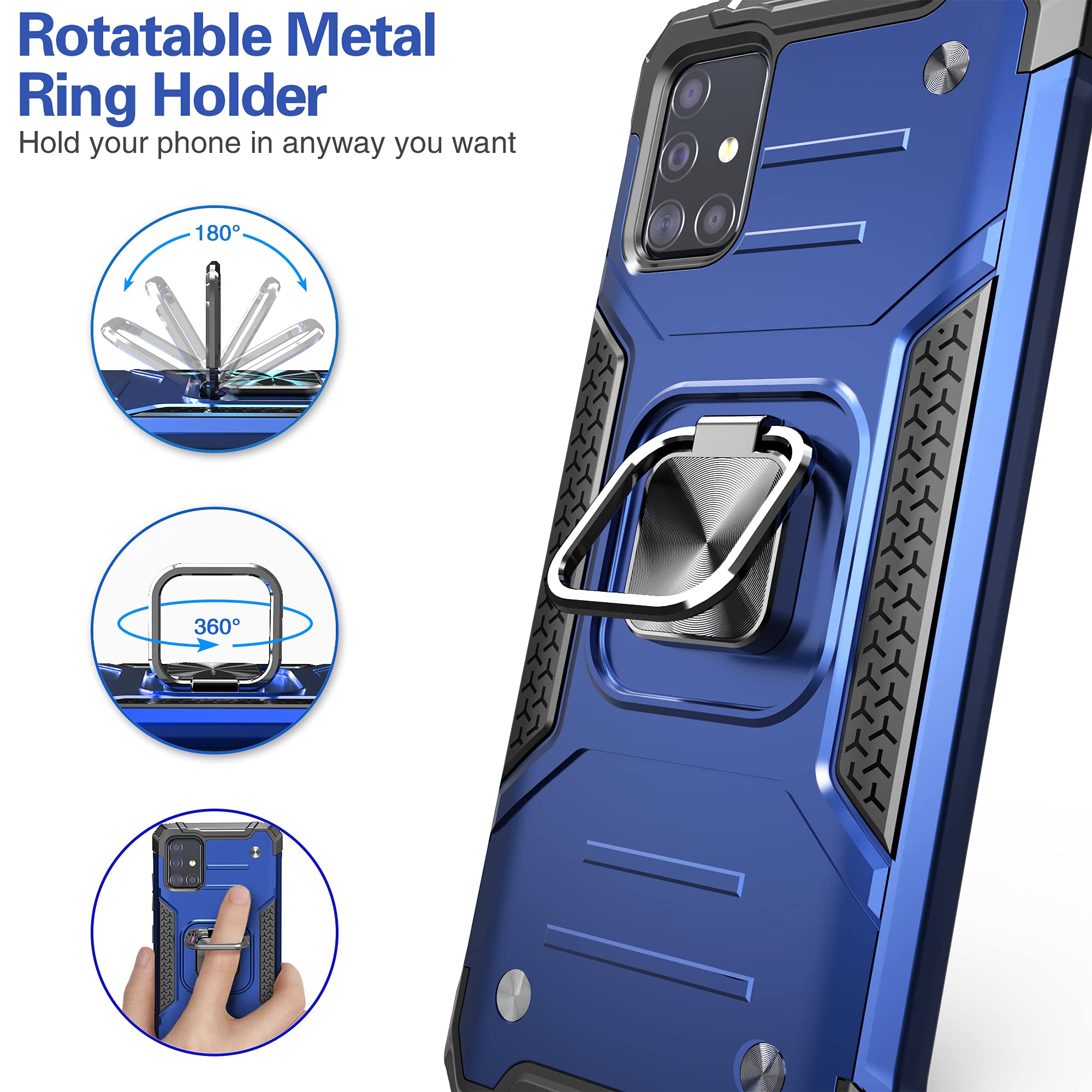 IDYStar for Galaxy A71 5G Case with Screen Protector,for Galaxy A71 5G Case,Shockproof Drop Test Cover with Car Mount Kickstand Lightweight Protective Cover for Galaxy A71 5G,Blue