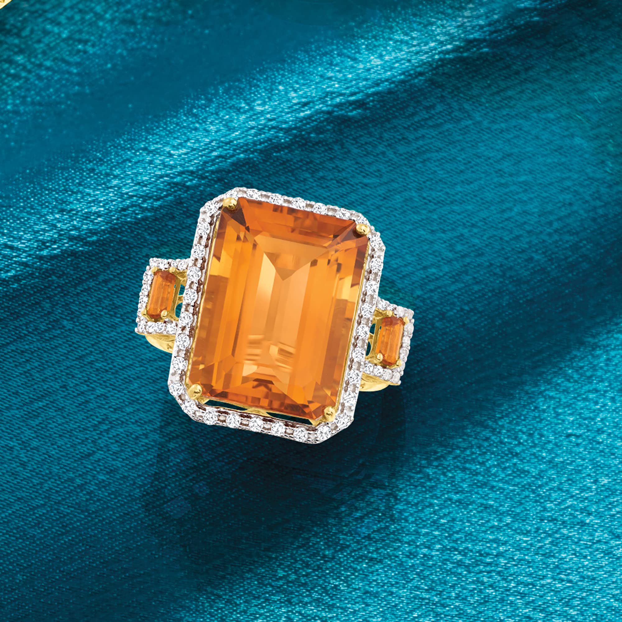 Ross-Simons 16.20 ct. t.w. Madeira Citrine and .44 ct. t.w. Diamond Ring in 14kt Yellow Gold. Size 6