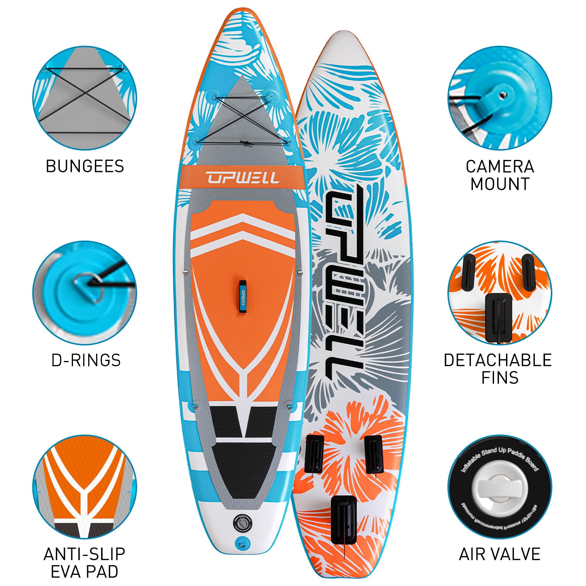 UPWELL Inflatable Stand Up Paddle Board with Kayak Seat, Premium SUP Paddle Boards for Adults, 10’6”Blow up Paddle Boards 6”Thick, Blue