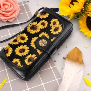 Coco Rossi Wallets for Women Multi Card Holder Wallet Clutch Wallet Card Holder Organizer Ladies Purse with Wrist strap Purse,Sunflower