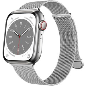 ouluoqi stainless steel mesh magnetic clasp band for apple iwatch series 8 7 6 5 4 3 2 1 se compatible with 38mm 40mm 41mm 42mm 44mm 45mm 49mm