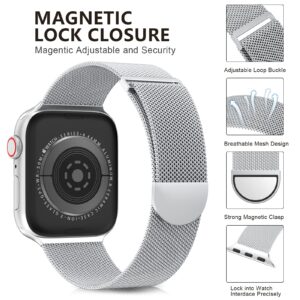 OULUOQI Stainless Steel Mesh Magnetic Clasp Band for Apple iWatch Series 8 7 6 5 4 3 2 1 SE Compatible with 38mm 40mm 41mm 42mm 44mm 45mm 49mm