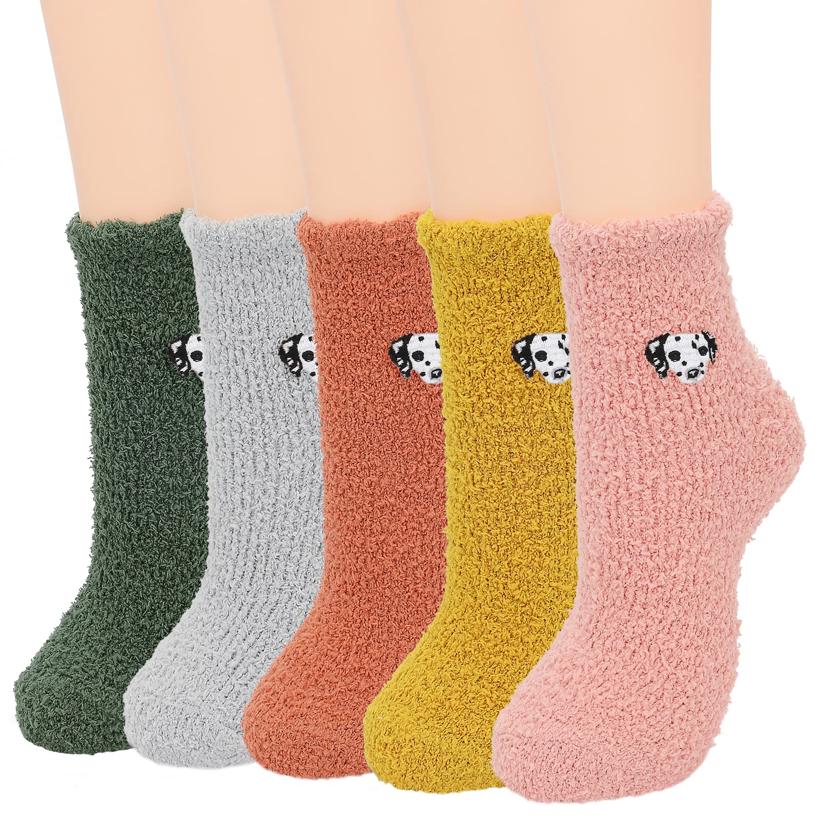 Athletic Plush Socks for Women Warm Fuzzy Socks with Grip Non Slip Socks Yoga Pilates Socks Athletic Socks 5 Pack Knit Dogs 5 Pack