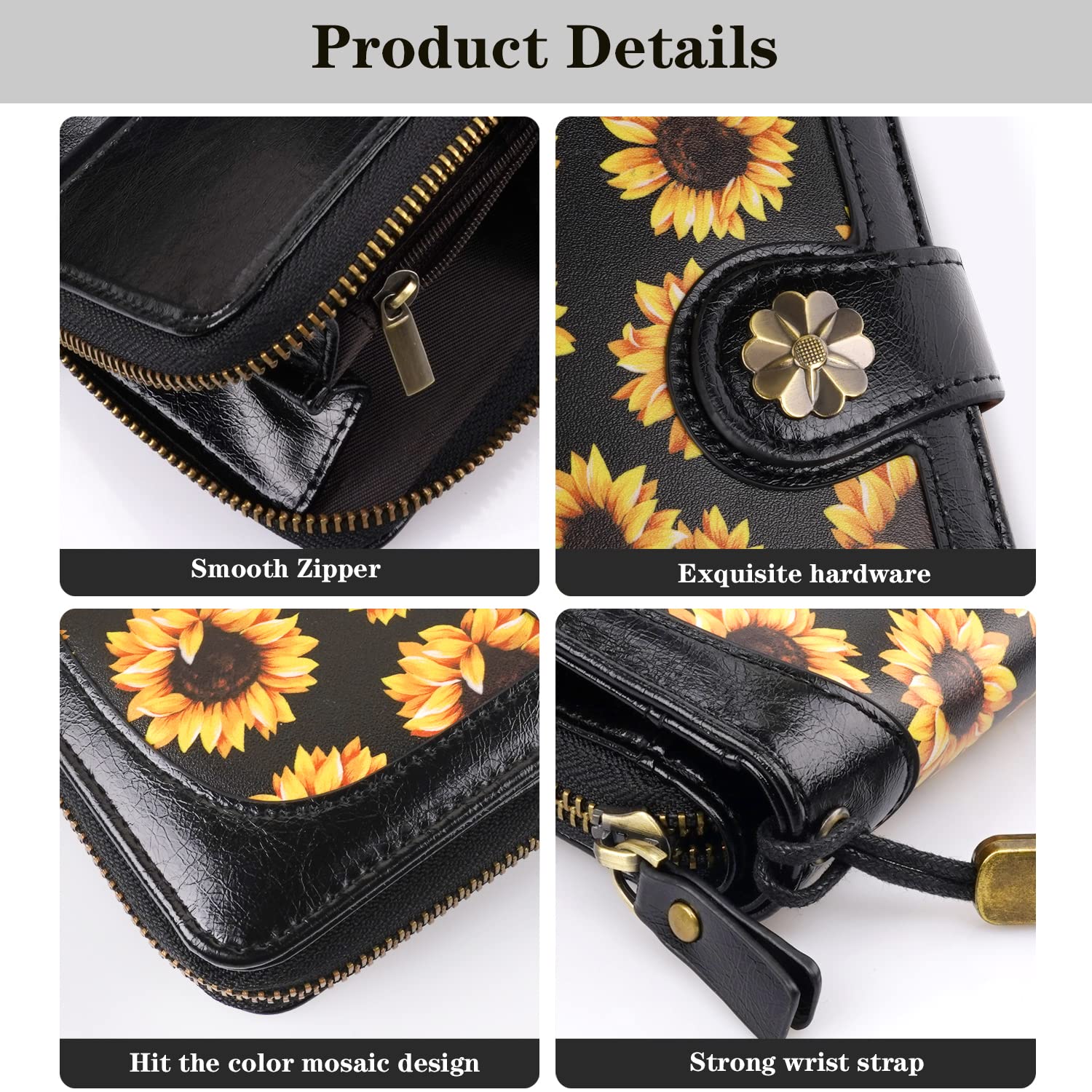 Coco Rossi Wallets for Women Multi Card Holder Wallet Clutch Wallet Card Holder Organizer Ladies Purse with Wrist strap Purse,Sunflower