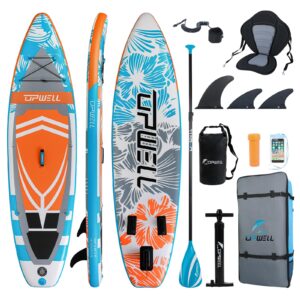 upwell inflatable stand up paddle board with kayak seat, premium sup paddle boards for adults, 10’6”blow up paddle boards 6”thick, blue