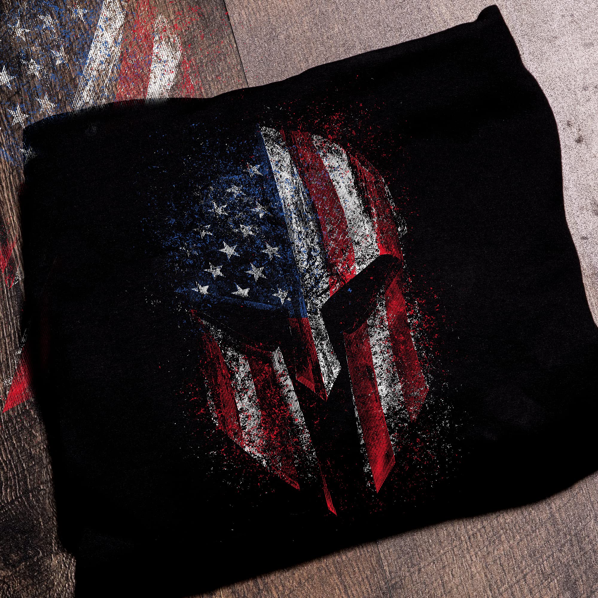 Grunt Style American Spartan 2.0 Unisex Patriotic Pullover Hoodie (Black, Large)