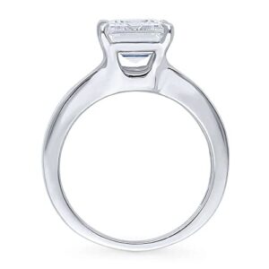 BERRICLE Sterling Silver Solitaire Wedding Engagement Rings 3.8 Carat Emerald Cut Cubic Zirconia CZ Cocktail Promise Ring for Women, Rhodium Plated Size 7