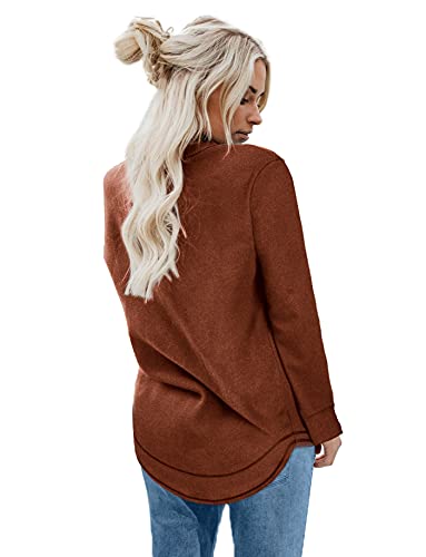 Dofaoo Tunic Tops for Leggings for Women Long Sleeve Shirts Chic Sweatshirt Dressy Caramel L