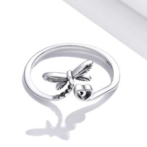 Dragonfly Wrap Finger Rings Sterling Silver 925 Adjustable Vintage Retro Cute Insect with Heart Open Statement Ring Engagement Wedding Eterntiy Ring Fashion Jewelry Gifts for Women Christmas Day