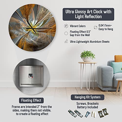 DesignQ 'Symmetrical Brown Fractal Flower ' Modern wall clock for Home Bedroom Bathroom Office Living Room Decoration