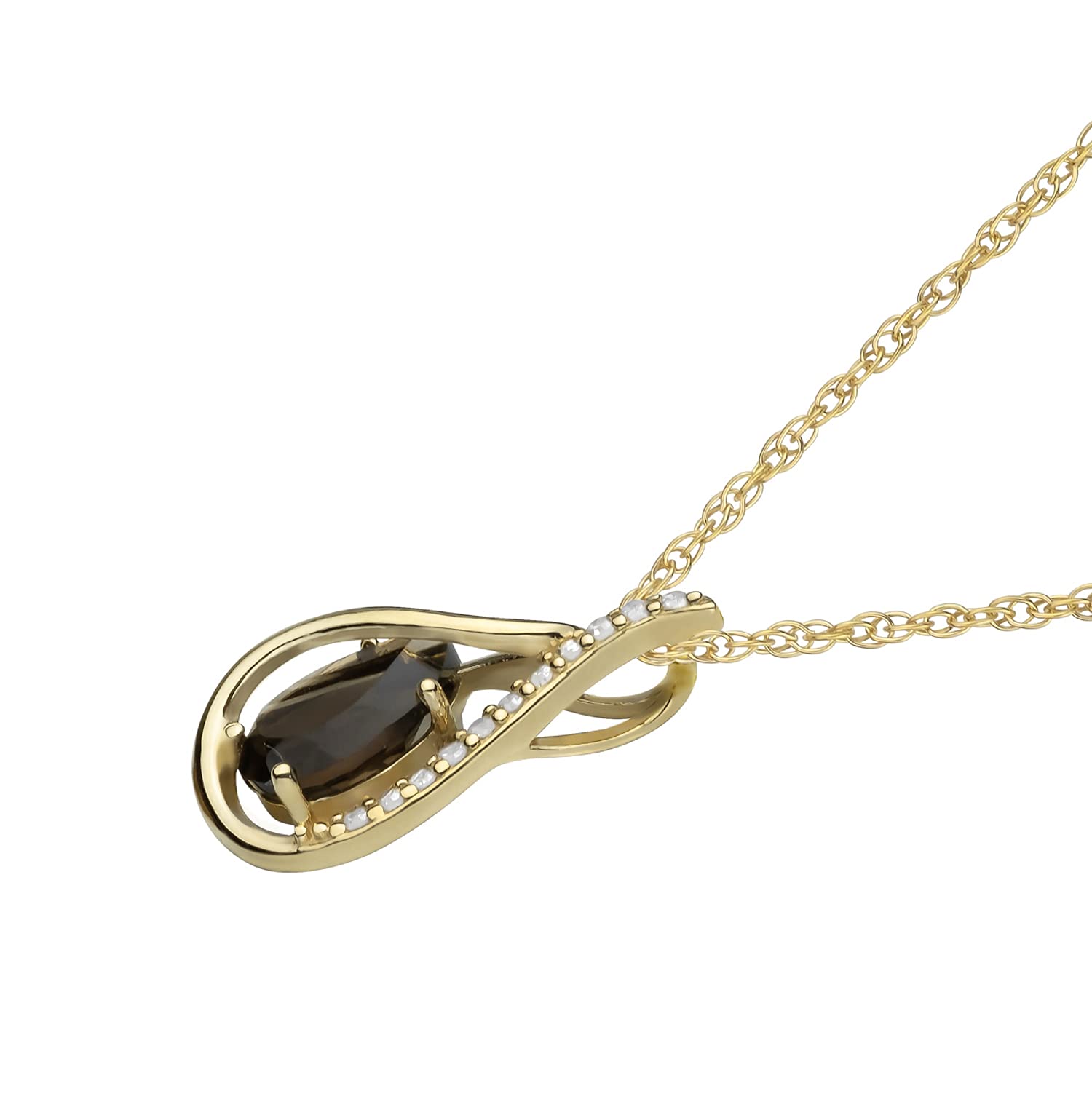 Instagems 10k Yellow Gold Genuine Pear-shape Smoky Quartz and Diamond Halo Drop Pendant Necklace