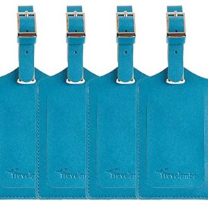 Travelambo 4 Pack Leather Luggage Tags for Suitcases Travel Labels (Energetic Blue)