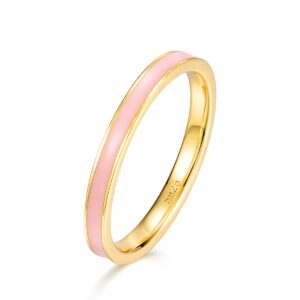 WES Stakable Ring for women, 14K Gold Plated Enamel Eternity Stacking Band Ring 925 Sterling Silver Jewelry Gift for Girls Wife Birthday