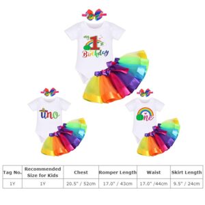 ODASDO Baby Girl My 1st First Birthday Cake Smash Outfit One Year Old Rainbow Tutu Tulle Skirt Cotton Short Sleeve Romper Bowknot Headband 3pcs Summer Clothes Set Photo Props Carnival Rainbow 1T