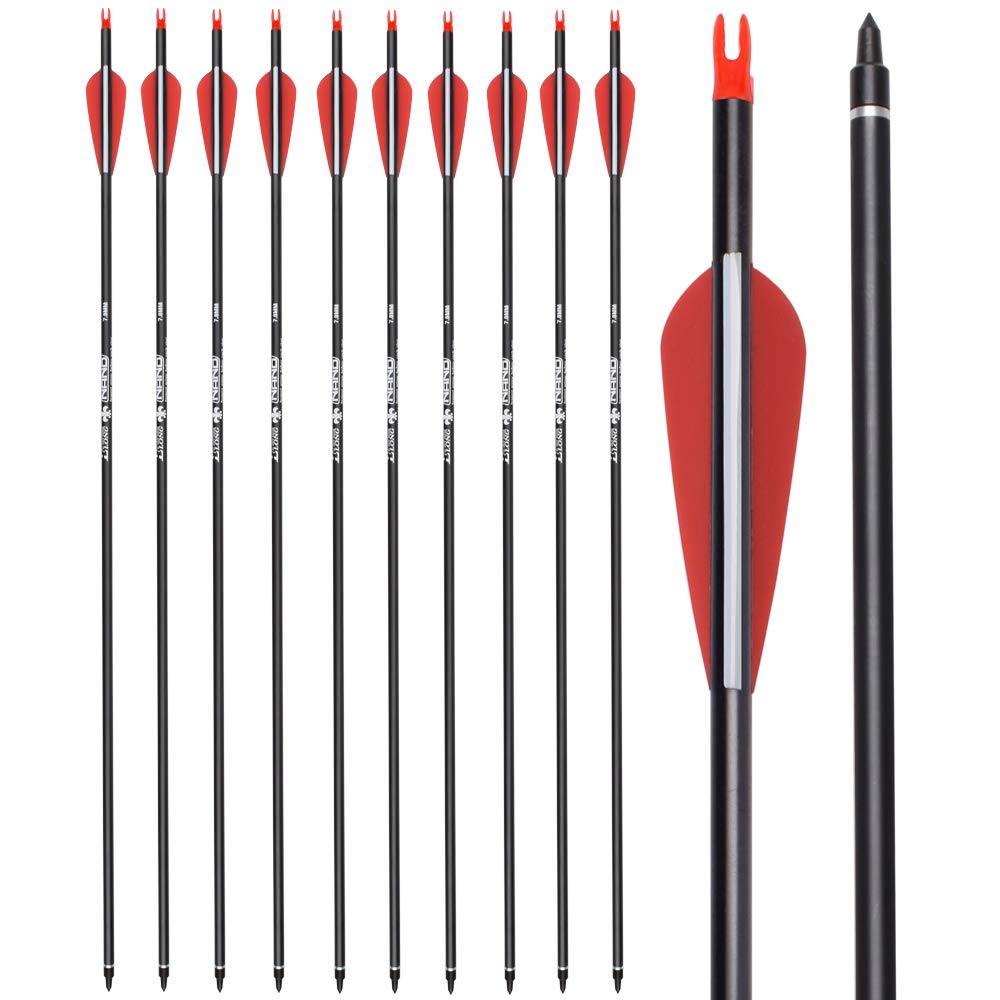 YLSIO Archery Carbon Arrow Hunting Target Practice Arrows 28 Inch with Removable Tips for Compound & Recurve Bow Spine 500 12PCS