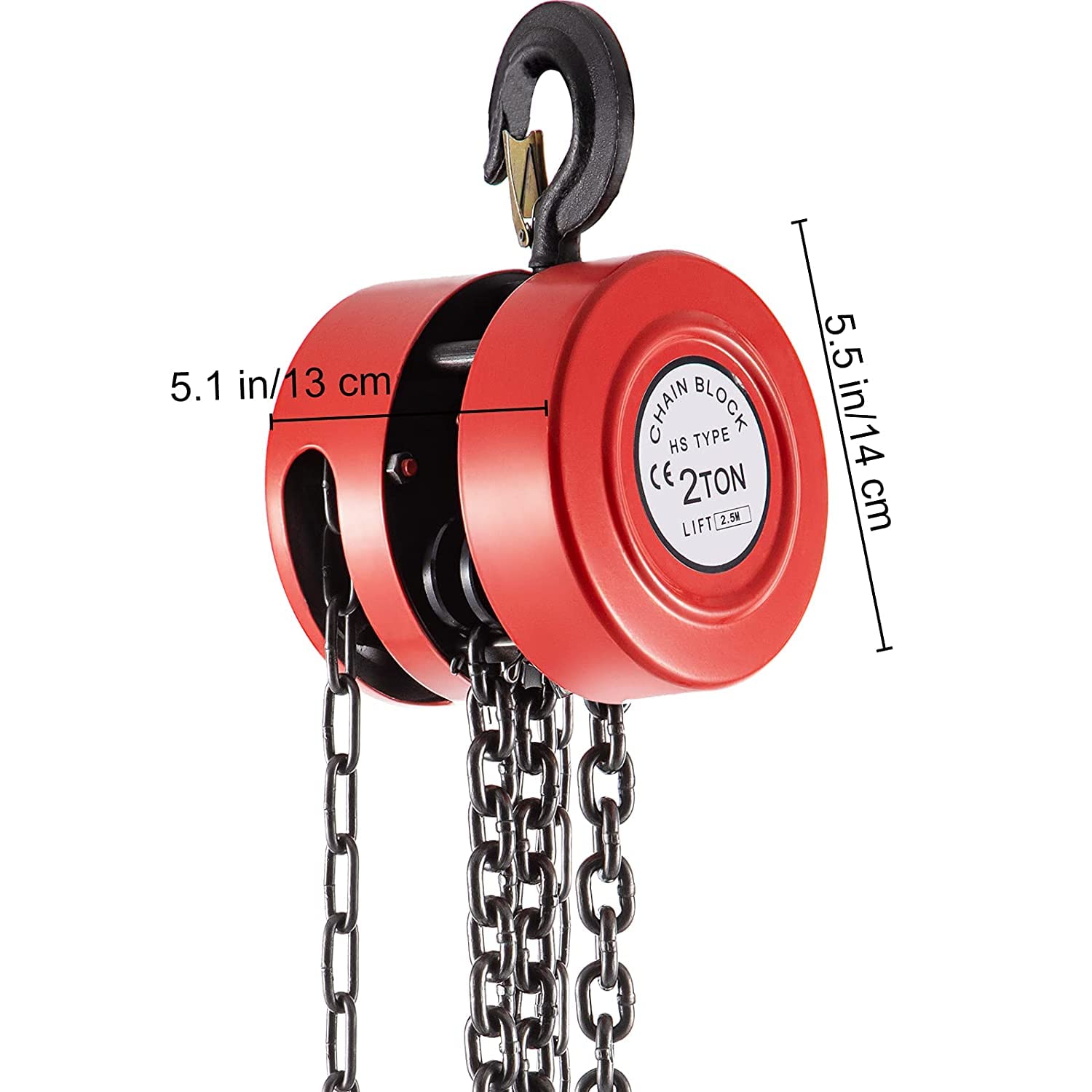 VEVOR Hand Chain Hoist, 4400 lbs /2 Ton Capacity Chain Block, 8ft/2.5m Lift Manual Hand Chain Block, Manual Hoist w/Industrial-Grade Steel Construction for Lifting Good in Transport & Workshop, Red