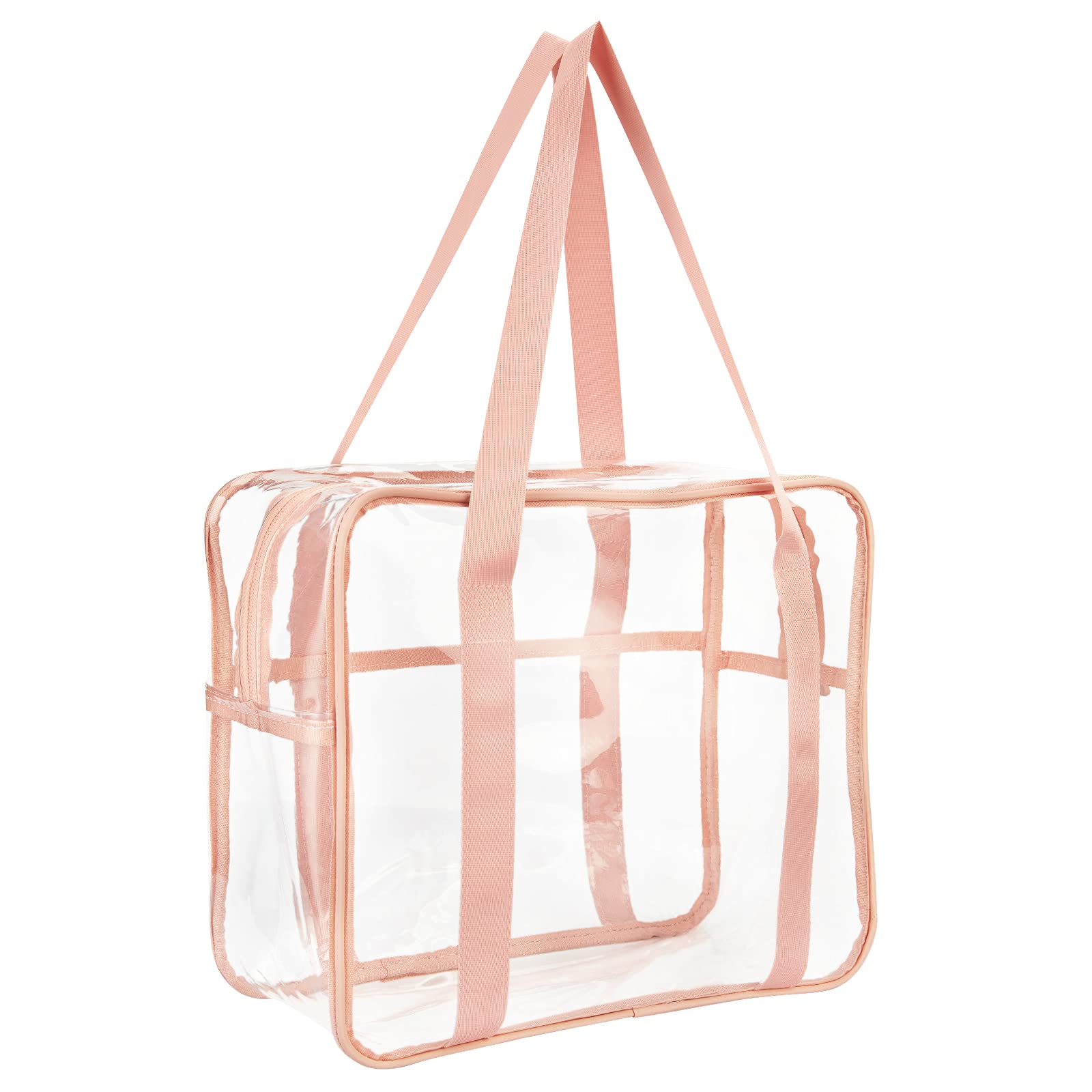 HAOGUAGUA Extra Large Clear Cosmetic Makeup Bag, Transparent PVC Tote Shoulder Bag Stadium Approved, Waterproof Clear Toiletry Carry Pouch Makeup Artist Bag Diaper Bag (Pink)