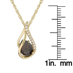 Instagems 10k Yellow Gold Genuine Pear-shape Smoky Quartz and Diamond Halo Drop Pendant Necklace