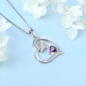 FJ Heart Butterfly Necklace for Women 925 Sterling Silver Amethyst Necklace February Birthstone Pendant Jewelry Gifts for Wife Girlfriend Mom Daughter