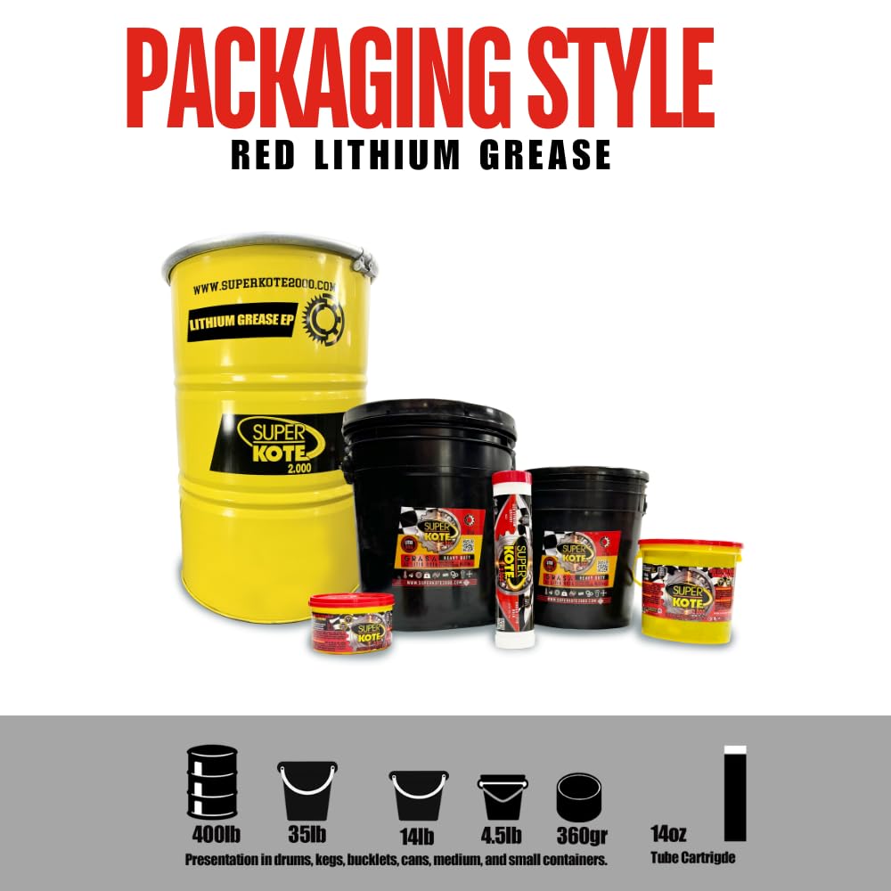 Lithium Grease Superkote 2000 / NLGI 2 / Multipurpose/Lithium/Lubricant/EP/High Temp/Industry/Construction/Automotive/Red Grease / 360g