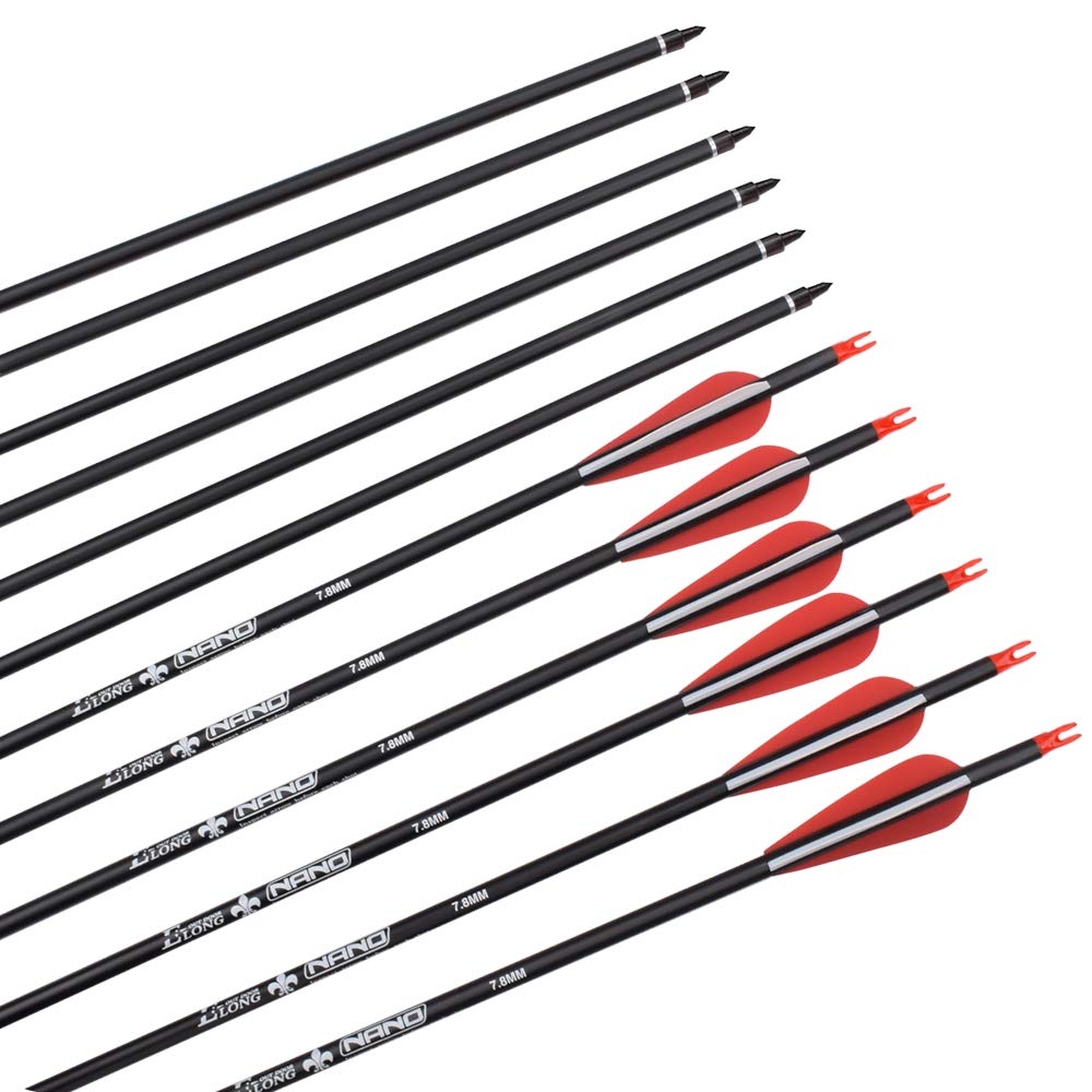 YLSIO Archery Carbon Arrow Hunting Target Practice Arrows 28 Inch with Removable Tips for Compound & Recurve Bow Spine 500 12PCS