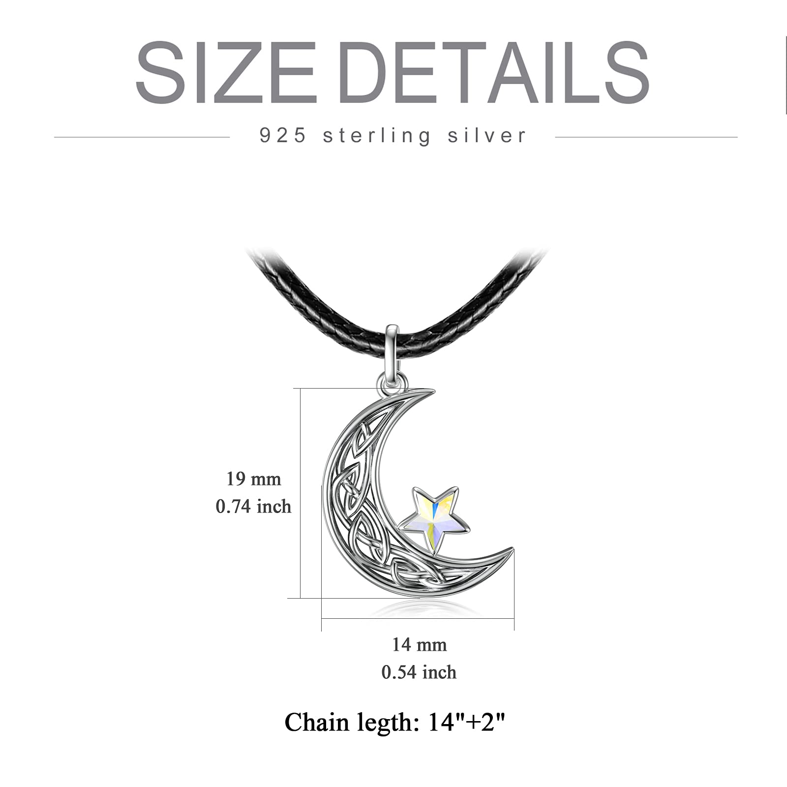 AOBOCO Celtic Knot Moon Choker Necklace for Women Sterling Silver Black Leather Crescent Choker with Crystal from Austria, Jewelry Gifts for Women