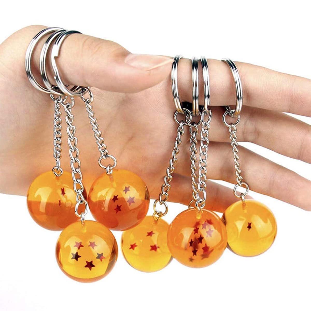 Swiftion 7Pack Dragon Ball Star Acrylic Keychains,Resin Hanging Pendant Transparent Balls Keyring,7 Stars Anime Crystal Ball KeyChains (Yellow)