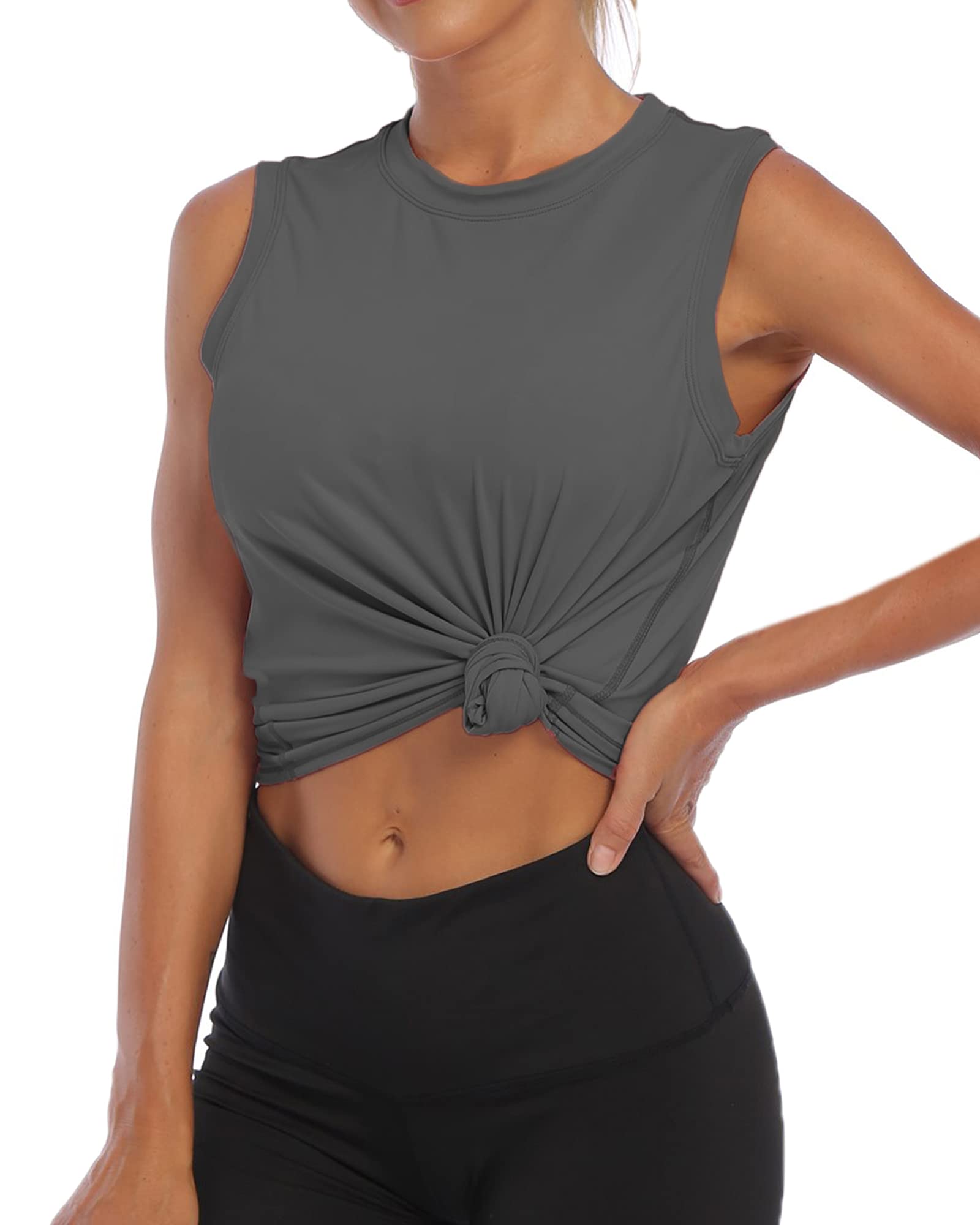 Womans Sleeveless Tops Summer Casual Tank Tops Cool Loose Fit Shirts Crop Tops Dark Grey Small