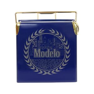 Modelo Retro Ice Chest Cooler with Bottle Opener 13L (14 qt), 18 Can Capacity, Blue and Gold, Vintage Style Ice Bucket for Camping, Beach, Picnic, RV, BBQs, Tailgating, Fishing