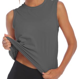 Womans Sleeveless Tops Summer Casual Tank Tops Cool Loose Fit Shirts Crop Tops Dark Grey Small