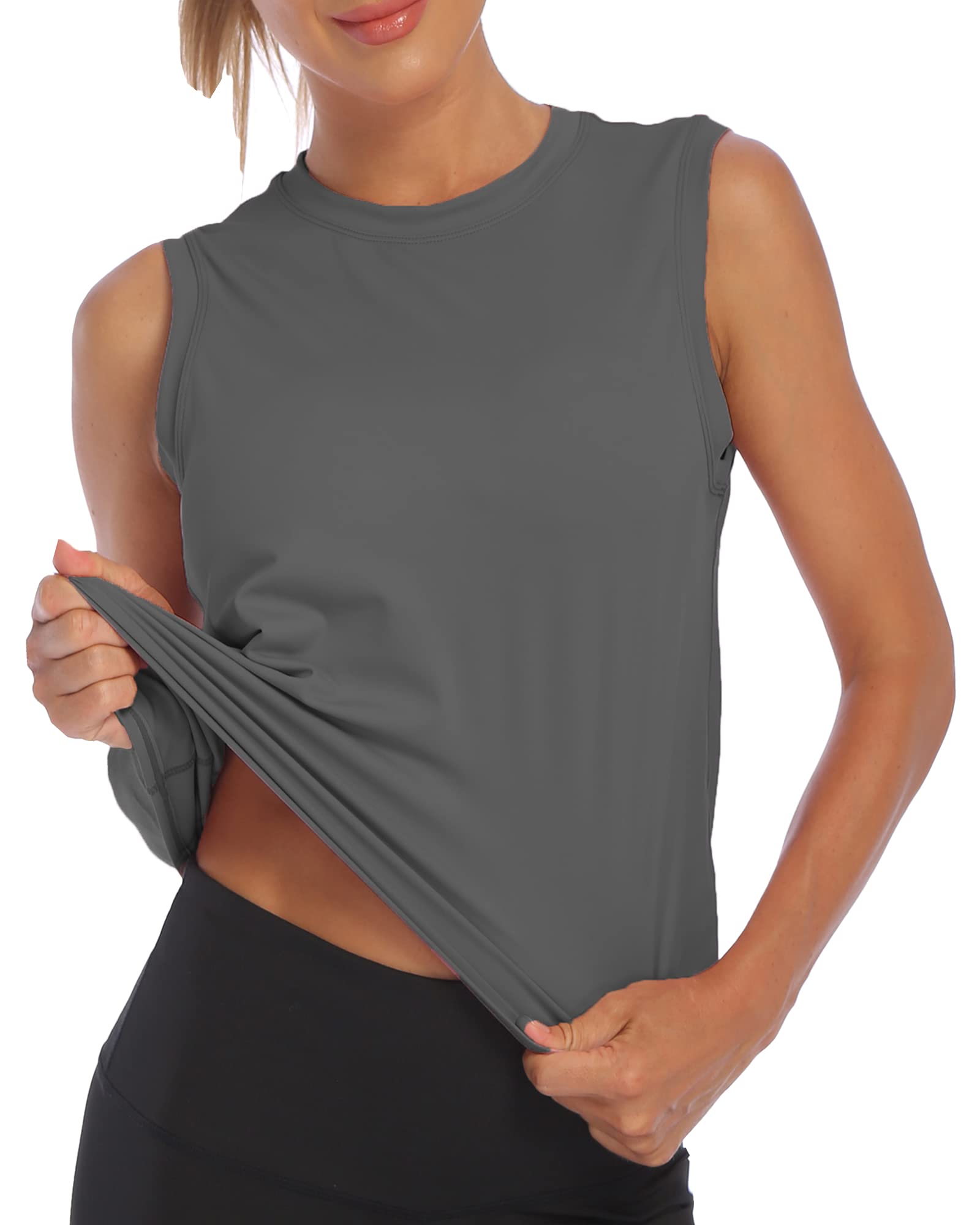 Womans Sleeveless Tops Summer Casual Tank Tops Cool Loose Fit Shirts Crop Tops Dark Grey Small