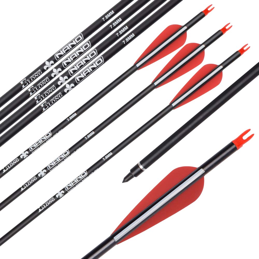 YLSIO Archery Carbon Arrow Hunting Target Practice Arrows 28 Inch with Removable Tips for Compound & Recurve Bow Spine 500 12PCS