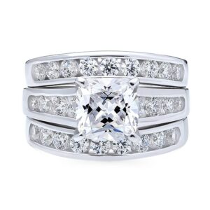 BERRICLE Sterling Silver Solitaire Wedding Engagement Rings 3 Carat Cushion Cut Cubic Zirconia CZ Ring Set for Women, Rhodium Plated Size 9