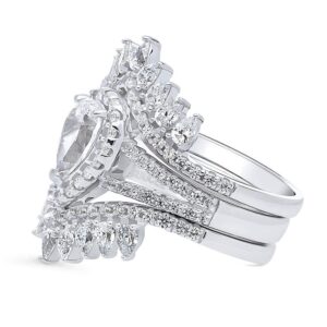 BERRICLE Sterling Silver Halo Wedding Engagement Rings Pear Cut Cubic Zirconia CZ Split Shank Ring Set for Women, Rhodium Plated Size 6