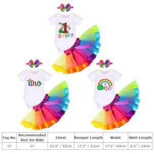 ODASDO Baby Girl My 1st First Birthday Cake Smash Outfit One Year Old Rainbow Tutu Tulle Skirt Cotton Short Sleeve Romper Bowknot Headband 3pcs Summer Clothes Set Photo Props Carnival Rainbow 1T