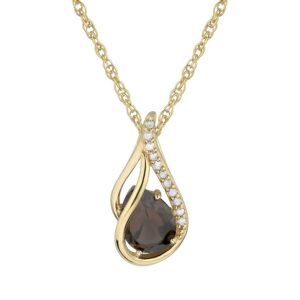 instagems 10k yellow gold genuine pear-shape smoky quartz and diamond halo drop pendant necklace