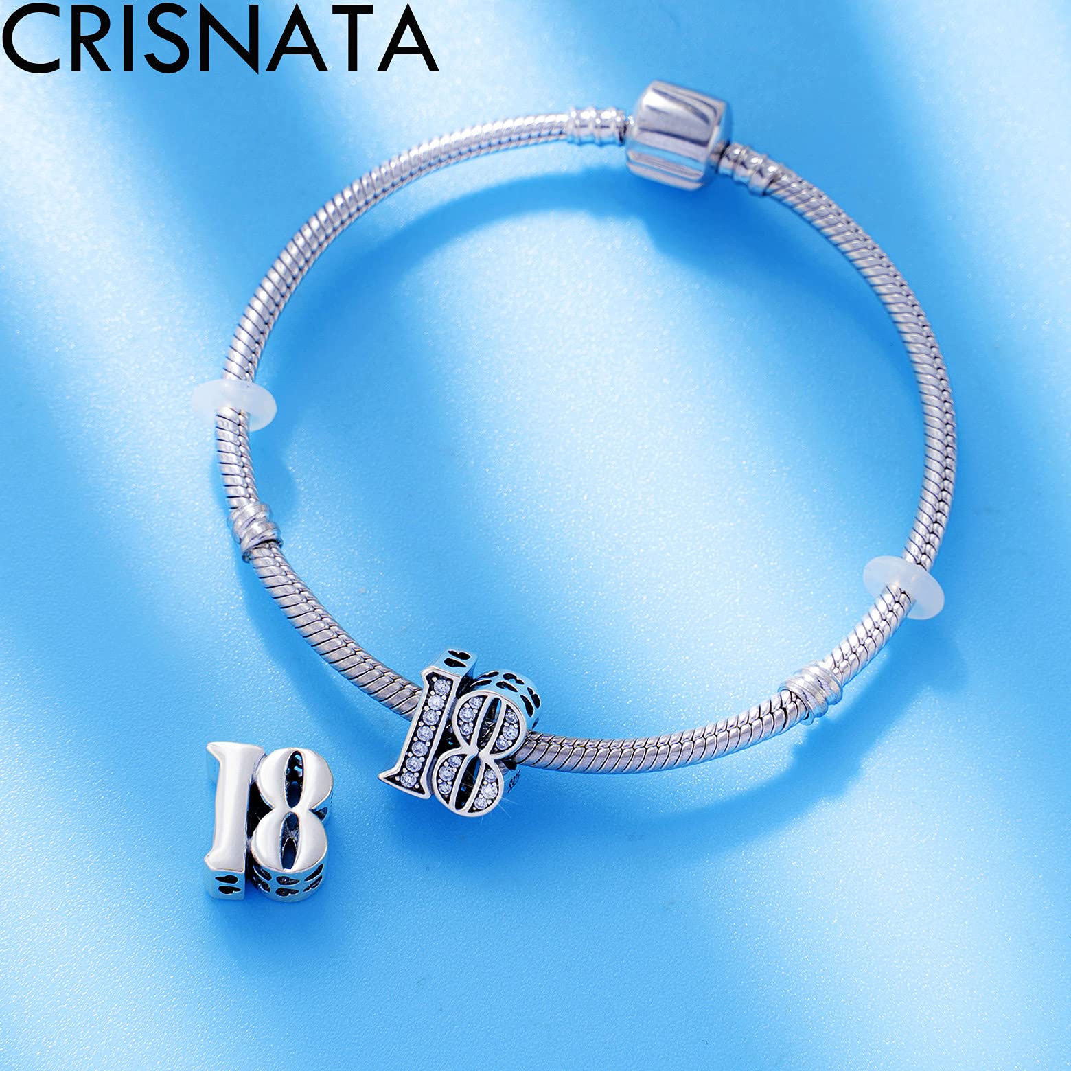 18 Birthday Charms fits Pandora Charm Bracelet, 925 Sterling Silver 18th Anniversary Beads with CZ Birthstones, Number 18 Year Old of Love Gifts for Sister/Girl/Boy