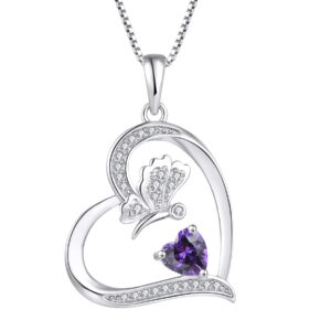 FJ Heart Butterfly Necklace for Women 925 Sterling Silver Amethyst Necklace February Birthstone Pendant Jewelry Gifts for Wife Girlfriend Mom Daughter