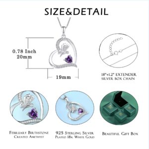 FJ Heart Butterfly Necklace for Women 925 Sterling Silver Amethyst Necklace February Birthstone Pendant Jewelry Gifts for Wife Girlfriend Mom Daughter