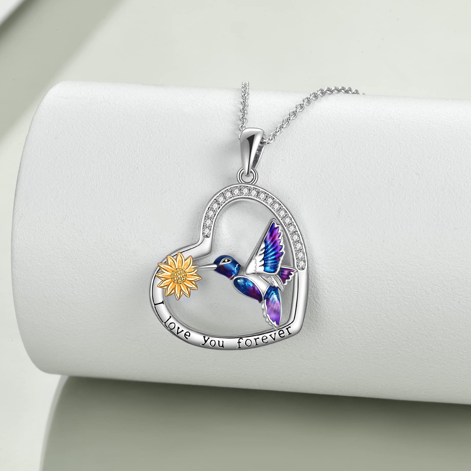 YFN Hummingbird Necklace with Sunflower Sterling Silver Jewelry Engraved I Love You Forever Hummingbird Gifts for Women