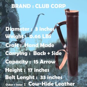 Clubcorp Archery Quiver| Small of Back Holster Shoulder Back| Perfect Bow Cow Hide Leather Arrow Holder for Youth Arrow Quiver Arrow Holder Shoulder Hanged Archery Backstop Walking Stick Dark Brown