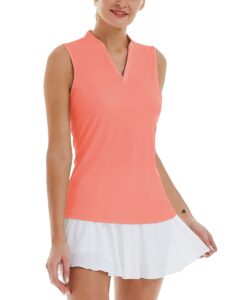 lastfor1 women's golf sleeveless polo shirts upf 50+ v neck athletic tank tops outdoor sports quick dry moisture wicking pink xxl