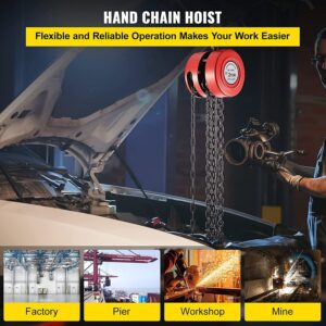 VEVOR Hand Chain Hoist, 4400 lbs /2 Ton Capacity Chain Block, 8ft/2.5m Lift Manual Hand Chain Block, Manual Hoist w/Industrial-Grade Steel Construction for Lifting Good in Transport & Workshop, Red