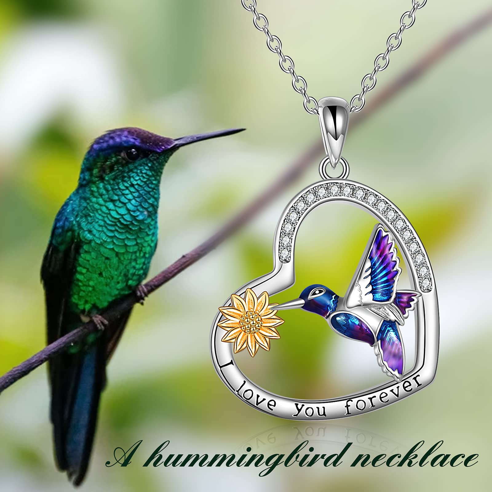 YFN Hummingbird Necklace with Sunflower Sterling Silver Jewelry Engraved I Love You Forever Hummingbird Gifts for Women