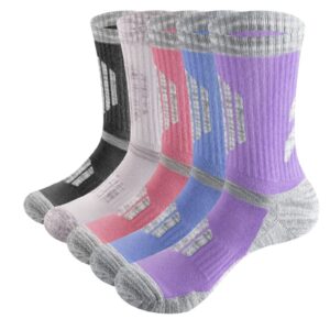 YUEDGE Women's Hiking Socks Moisture Wicking Athletic Socks Padded Work Boot Socks Casual Cotton Socks for Women Size 6-9, Multicolor, 5 Pairs