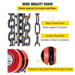 VEVOR Hand Chain Hoist, 2200 lbs /1 Ton Capacity Chain Block, 8ft/2.5m Lift Manual Hand Chain Block, Manual Hoist w/Industrial-Grade Steel Construction for Lifting Good in Transport & Workshop, Red