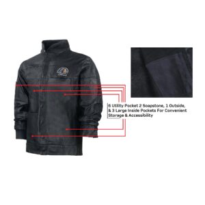 Strongarm Welding Jacket Leather - Flame-Resistant Black Heavy Duty Cow Grain Leather Welders Work Jacket for Men & Women